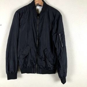 H&m LOGG Bomber Jacket Black Full Zip Long Sleeve Pockets Modern Size Small